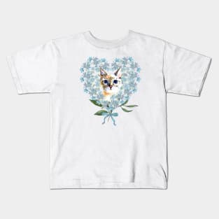 Cat & Forget Me Not Heart Kids T-Shirt